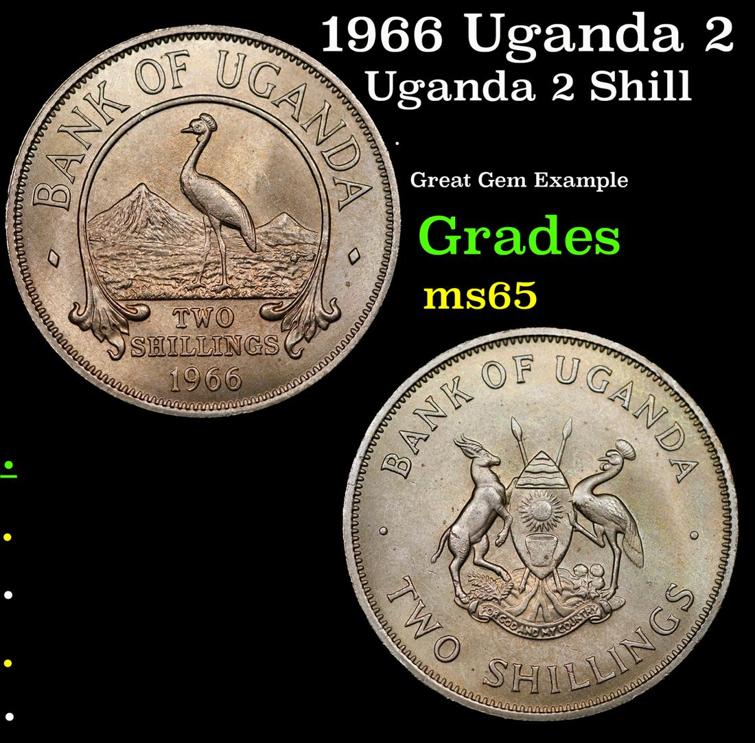 1966 Uganda 2 Shilling Coin KM: 6 Grades GEM Unc (1 of 3)
