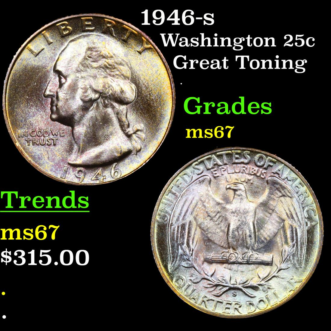 1946-s Washington Quarter 25c Grades GEM++ Unc (1 of 3)