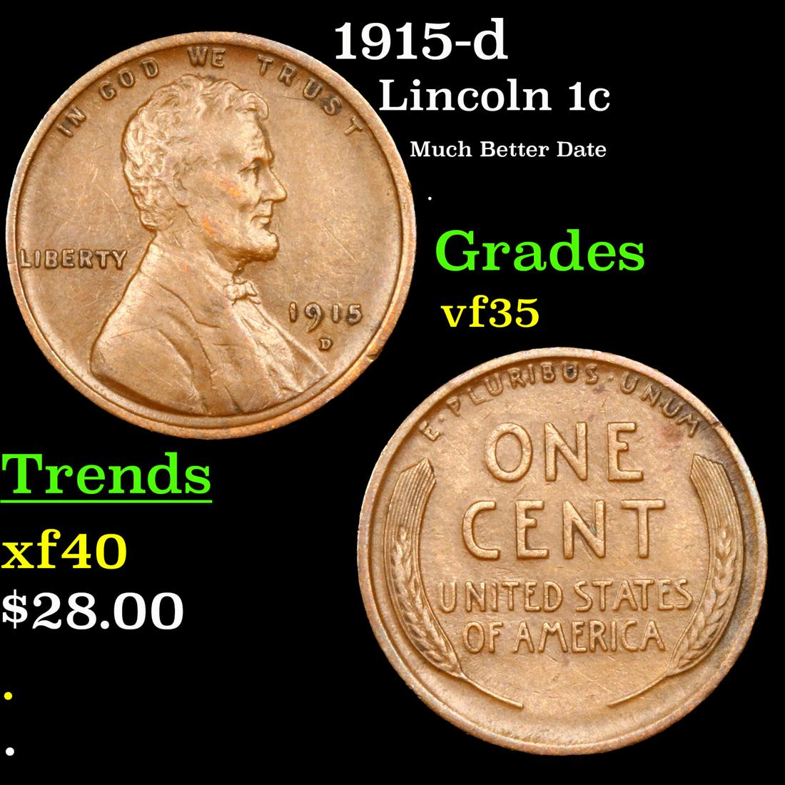 1915-d Lincoln Cent 1c Grades vf++ (1 of 3)