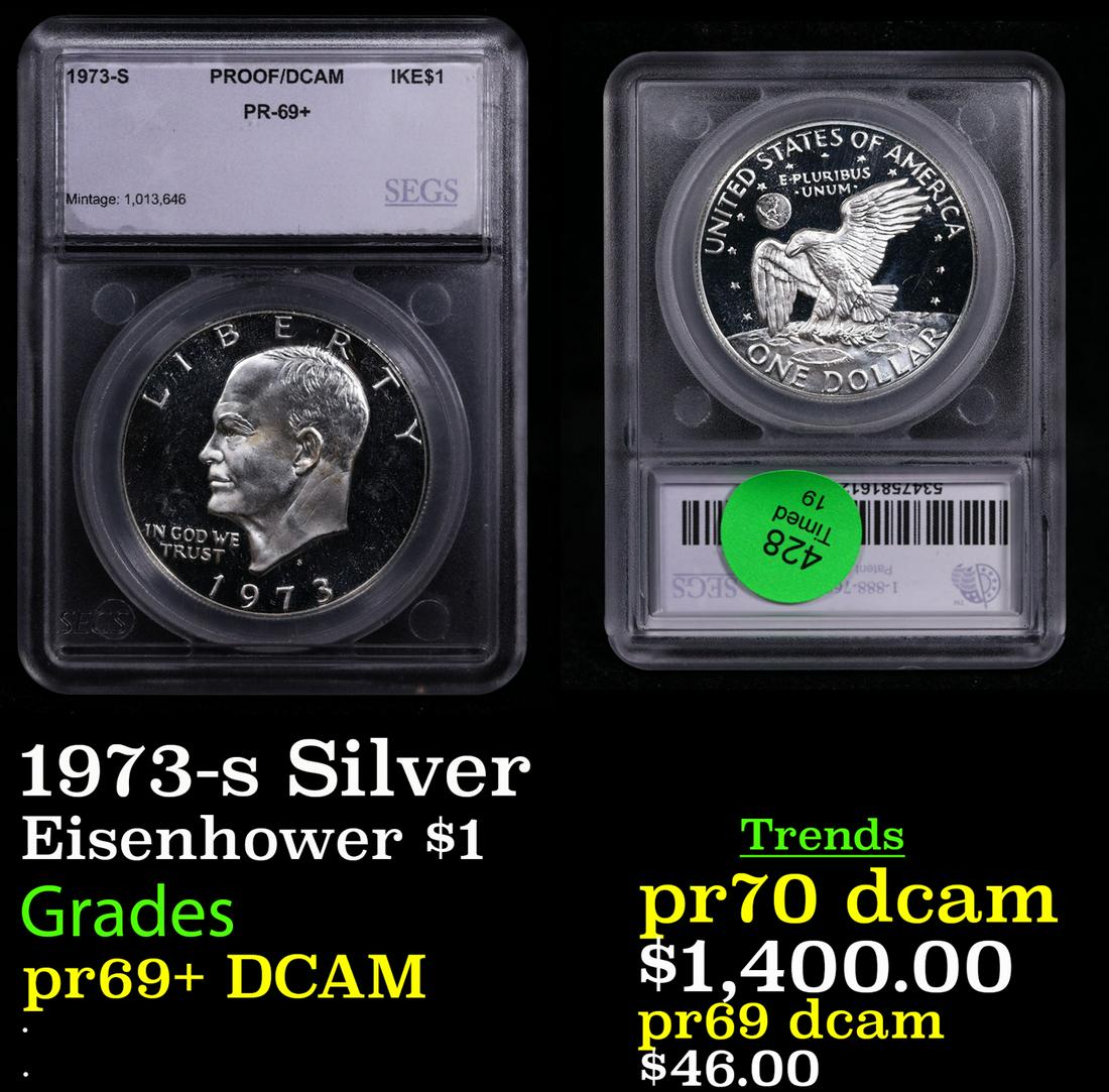Proof 1973-s Silver Eisenhower Dollar $1 Graded pr69+ DCAM BY SEGS (1 of 3)