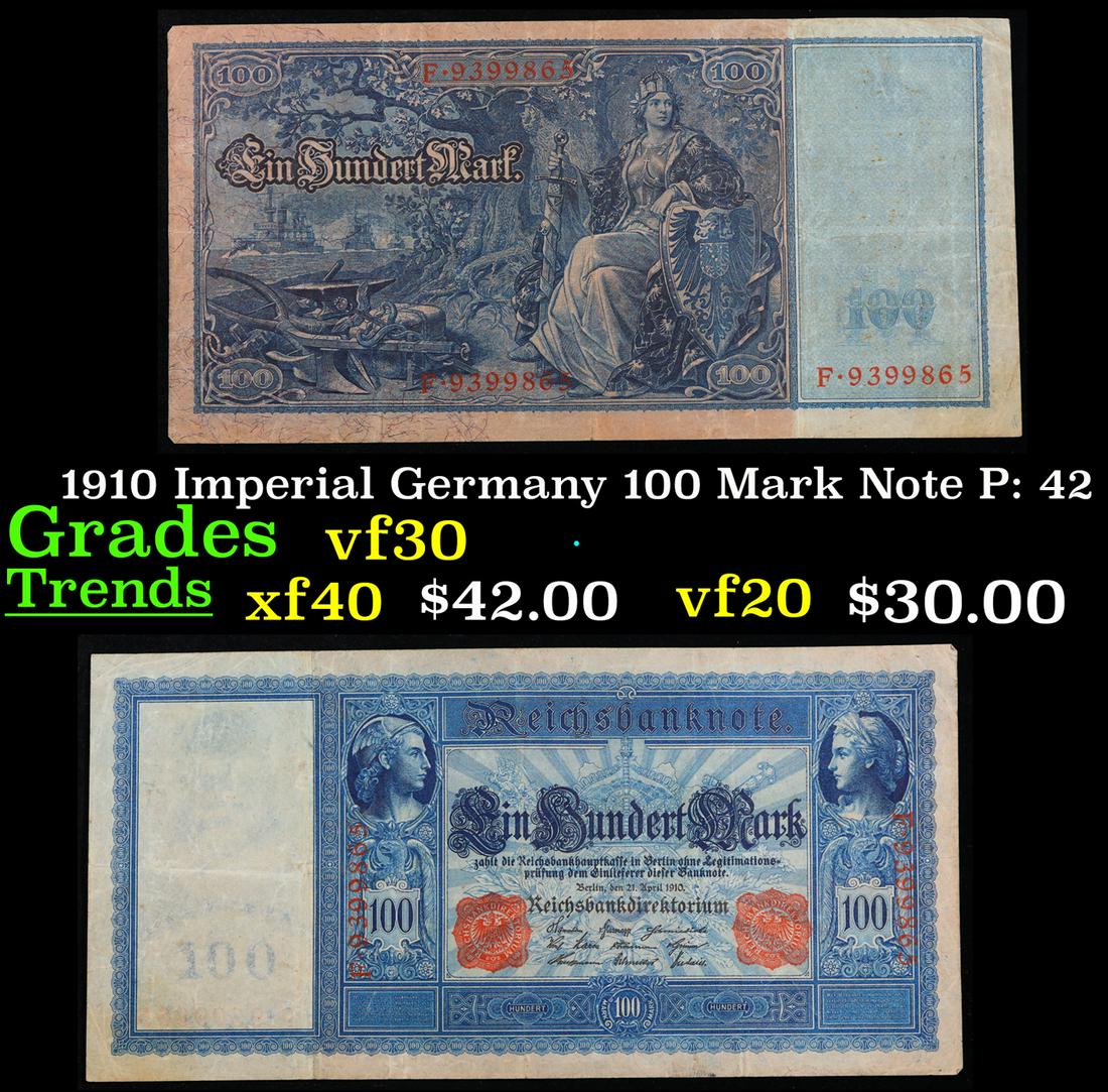 1910 Imperial Germany 100 Mark Note P: 42 Grades vf++ (1 of 3)