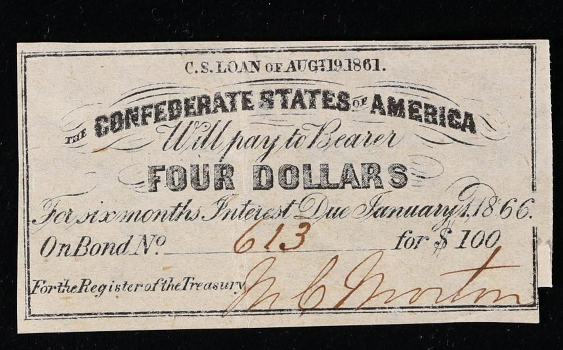 C.S.A. 4 Dollar Note Aug 19, 1861 Grades Choice AU/BU Slider (1 of 2)