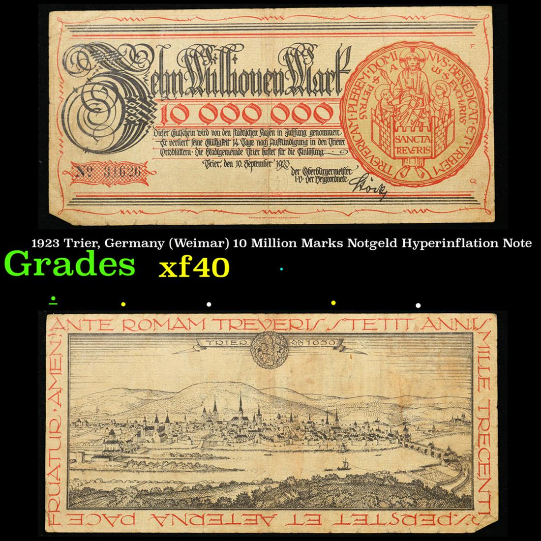 1923 Trier, Germany (Weimar) 10 Million Marks Notgeld Hyperinflation Note Grades xf (1 of 3)