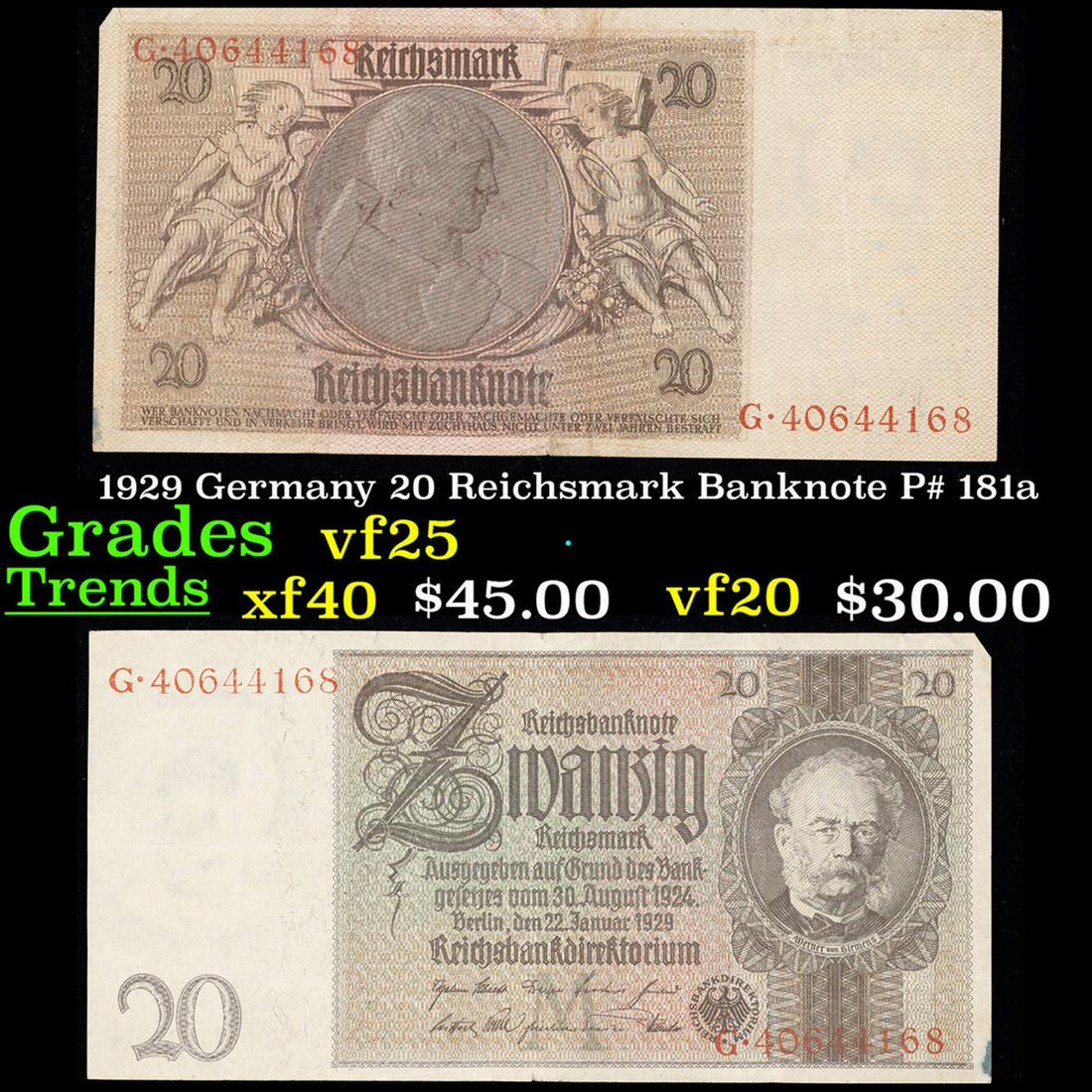 1929 Germany 20 Reichsmark Banknote P# 181a Grades vf+ (1 of 3)