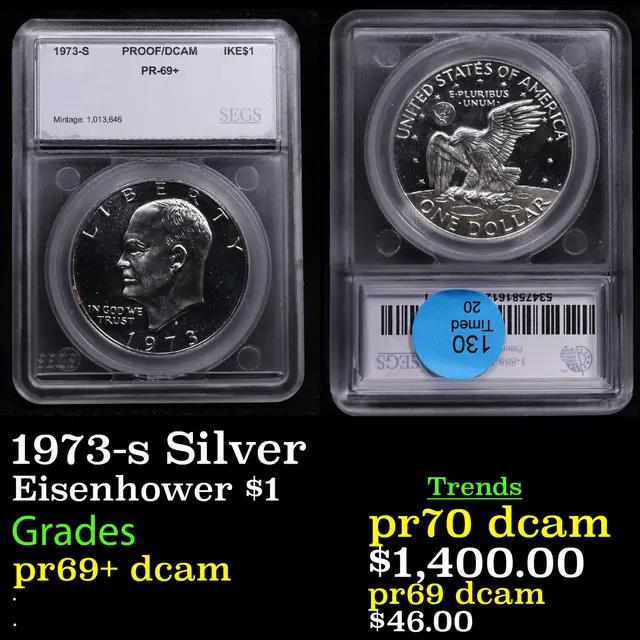 Proof 1973-s Eisenhower Dollar $1 Graded pr69+ dcam By SEGS (1 of 3)