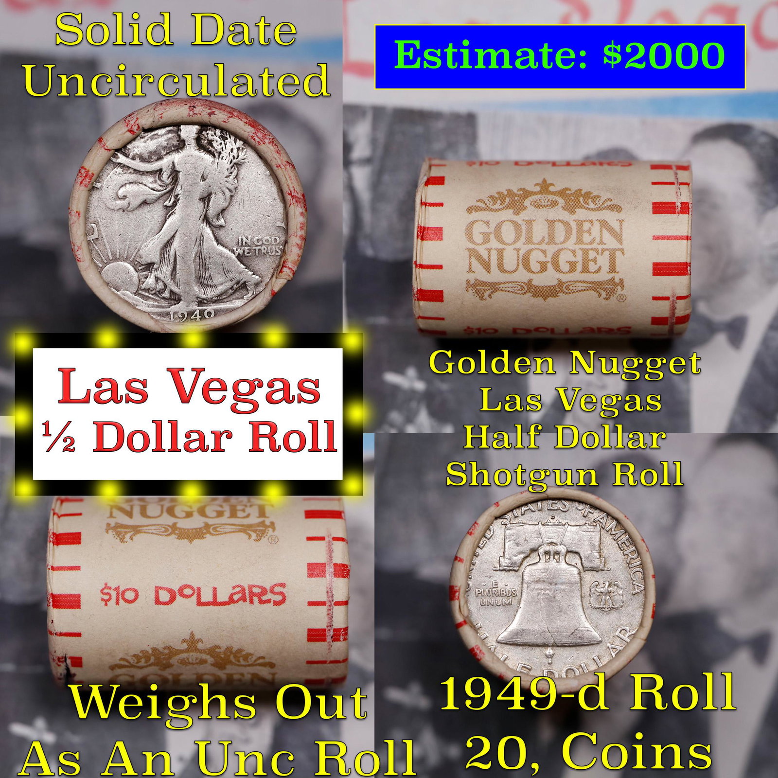 ***Auction Highlight*** Old Casino 50c Roll $10 Halves Las Vegas Casino Sands 1945 Walker & P: ***Auction Highlight*** Old Casino 50c Roll $10 Halves Las Vegas Casino Sands 1945 Walker & P franklin Ends. Up for auction is a Consignment I have secured a collection of old 1960â€™s Las Vegas 