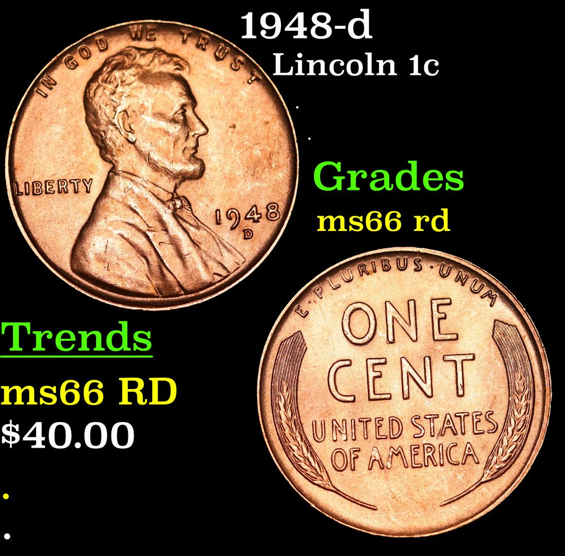 1948-d Lincoln Cent 1c Grades GEM+ Unc RD (1 of 3)