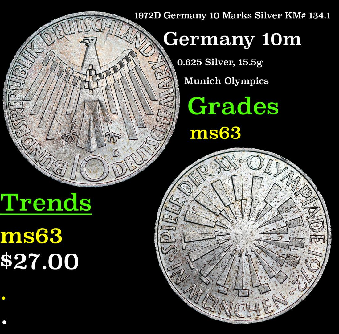 1972D Germany 10 Marks Silver KM# 134.1 Grades Select Unc (1 of 3)