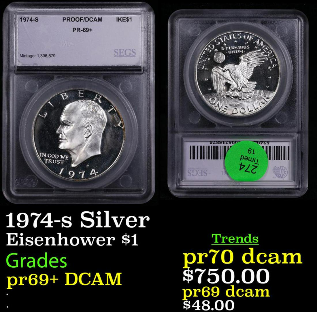 Proof 1974-s Silver Eisenhower Dollar $1 Graded pr69+ DCAM BY SEGS (1 of 3)