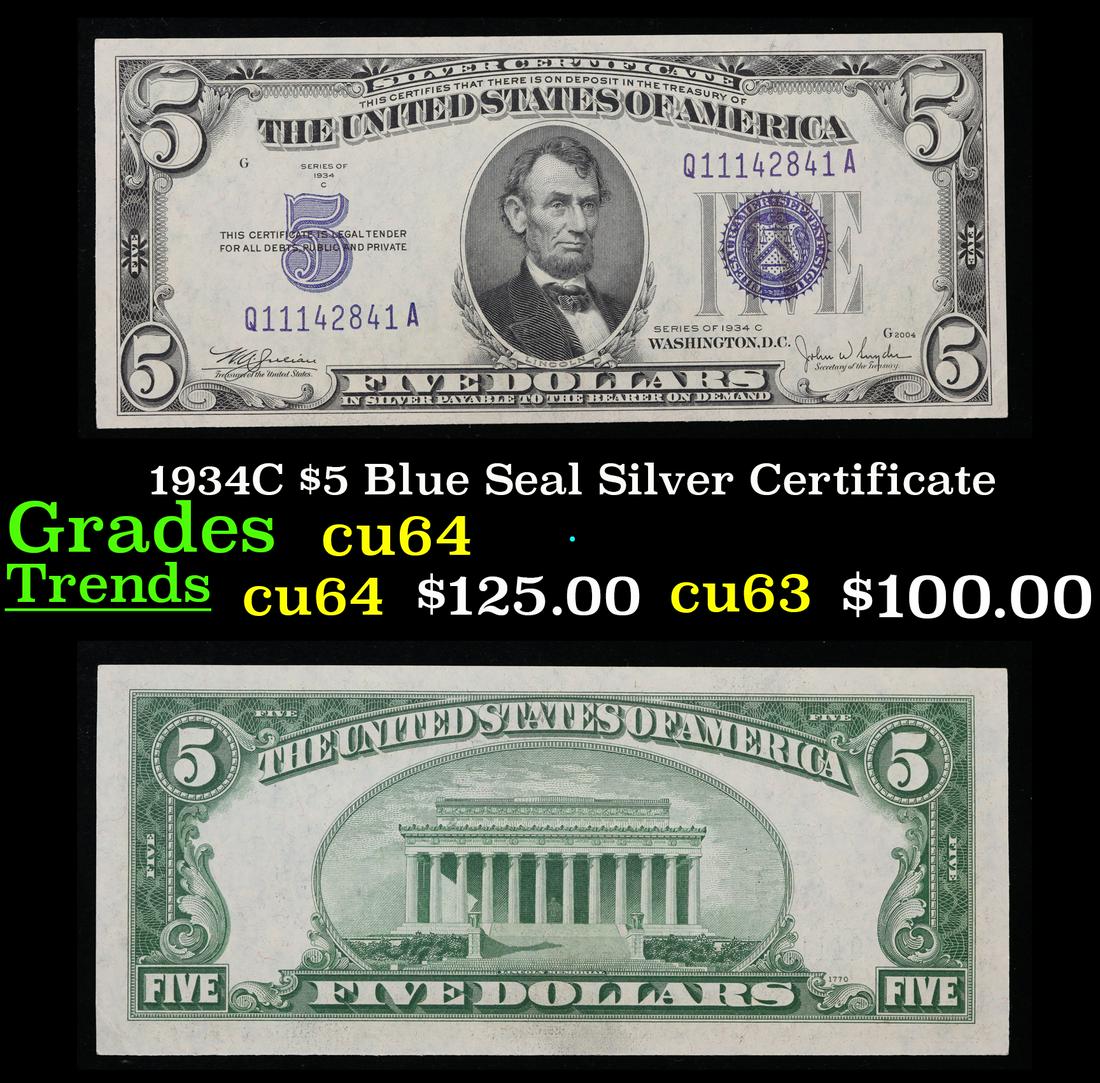 1934C $5 Blue Seal Silver Certificate  Grades Choice CU (1 of 3)