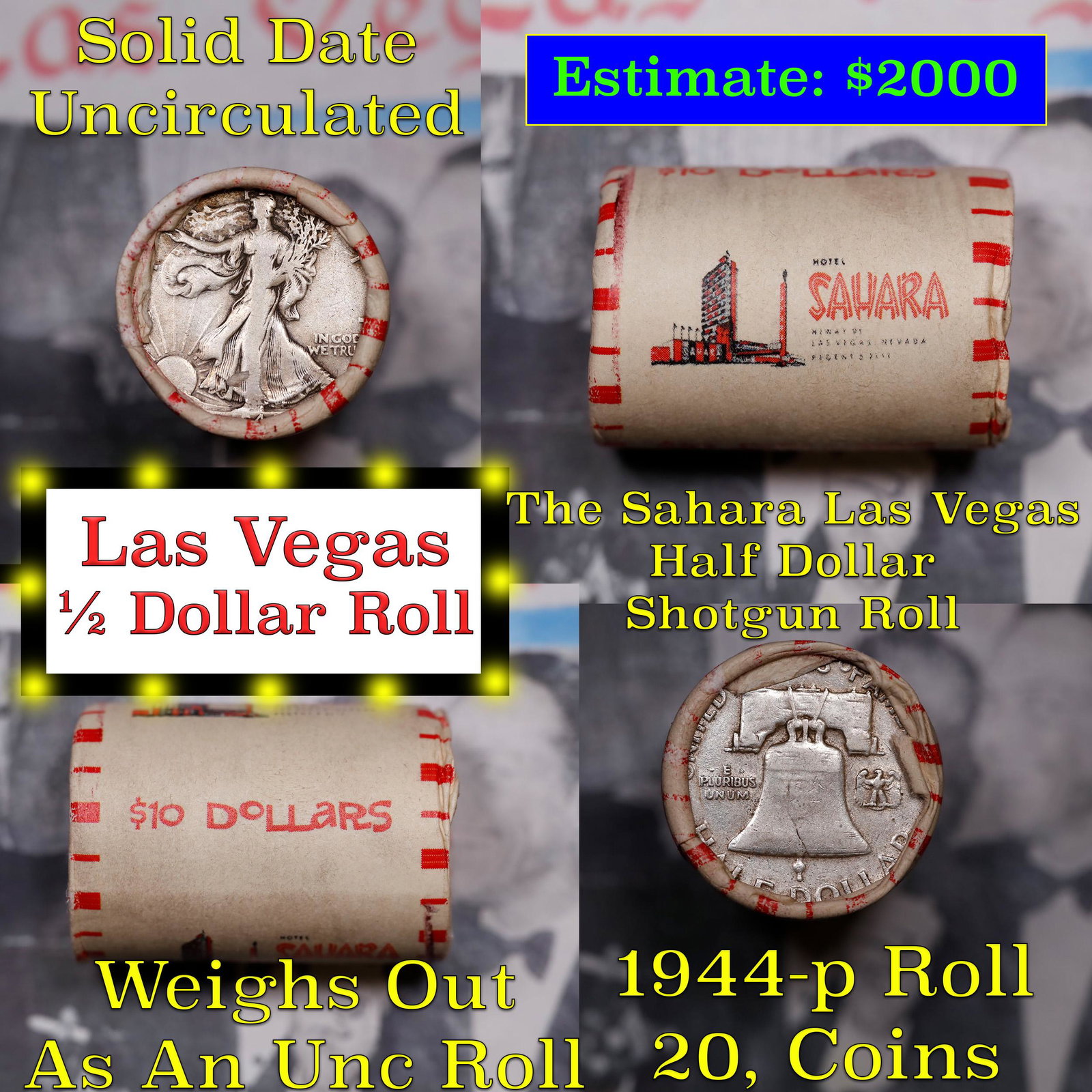 ***Auction Highlight*** Old Casino 50c Roll $10 Halves Las Vegas Casino Sahara 1944 Walker & P: ***Auction Highlight*** Old Casino 50c Roll $10 Halves Las Vegas Casino Sahara 1944 Walker & P franklin Ends. Up for auction is a Consignment I have secured a collection of old 1960â€™s Las Vegas