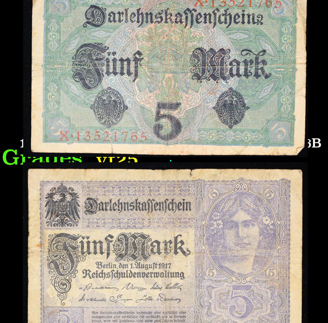 1917 Imperial Germany 5 Mark Note P# 56B Grades vf+ (1 of 3)