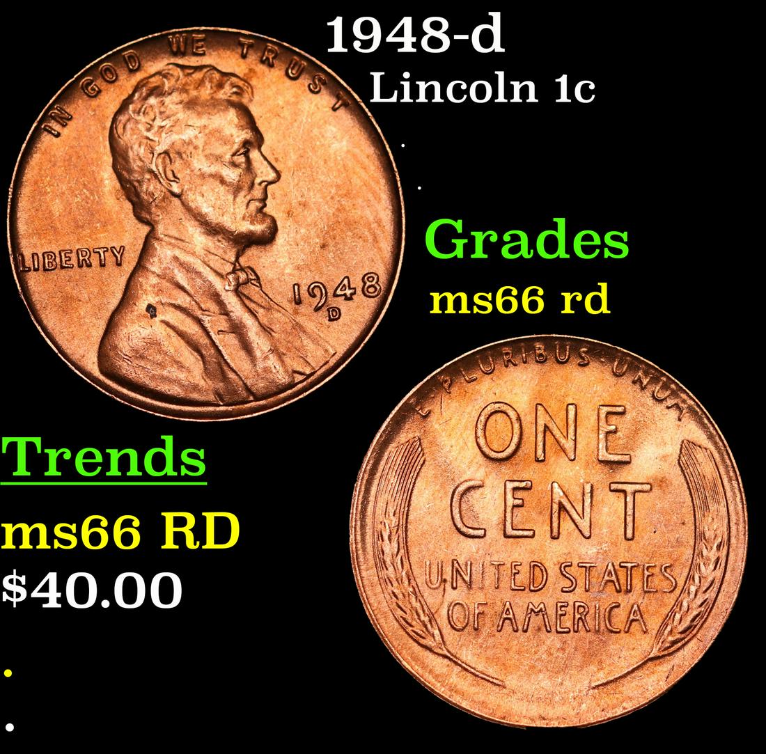 1948-d Lincoln Cent 1c Grades GEM+ Unc RD (1 of 3)