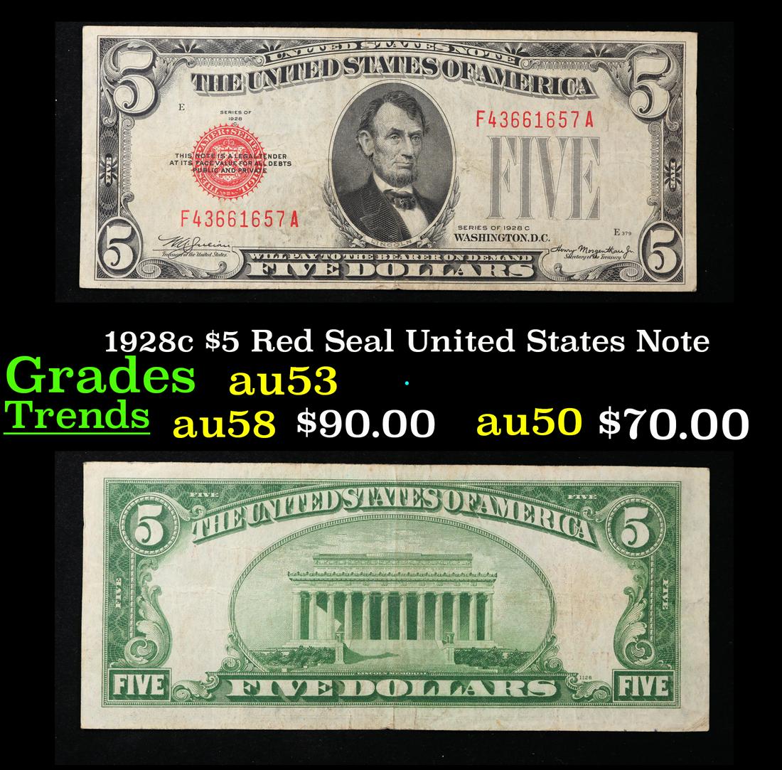 1928c $5 Red Seal United States Note Grades Select AU (1 of 3)