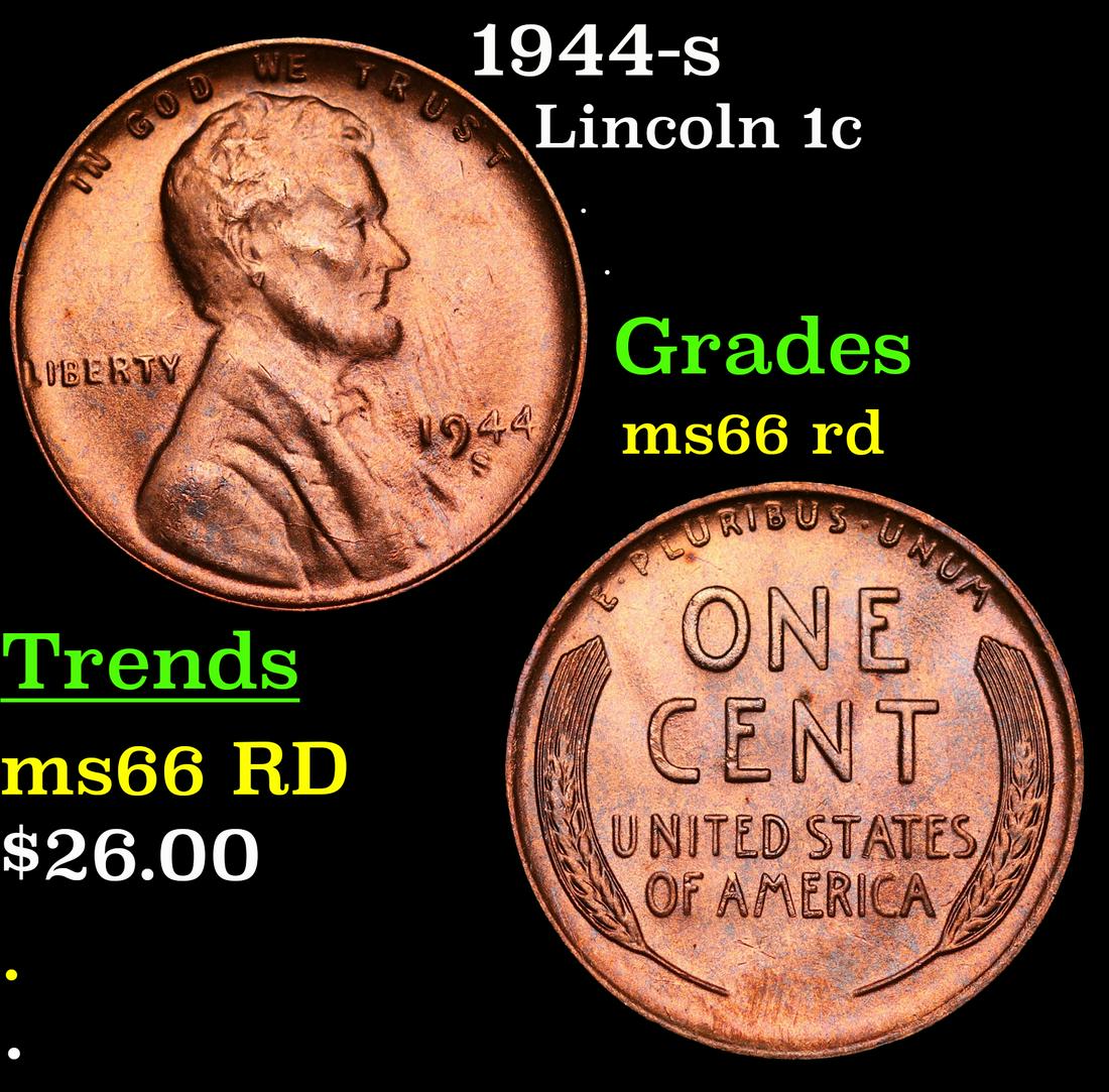 1944-s Lincoln Cent 1c Grades GEM+ Unc RD (1 of 3)