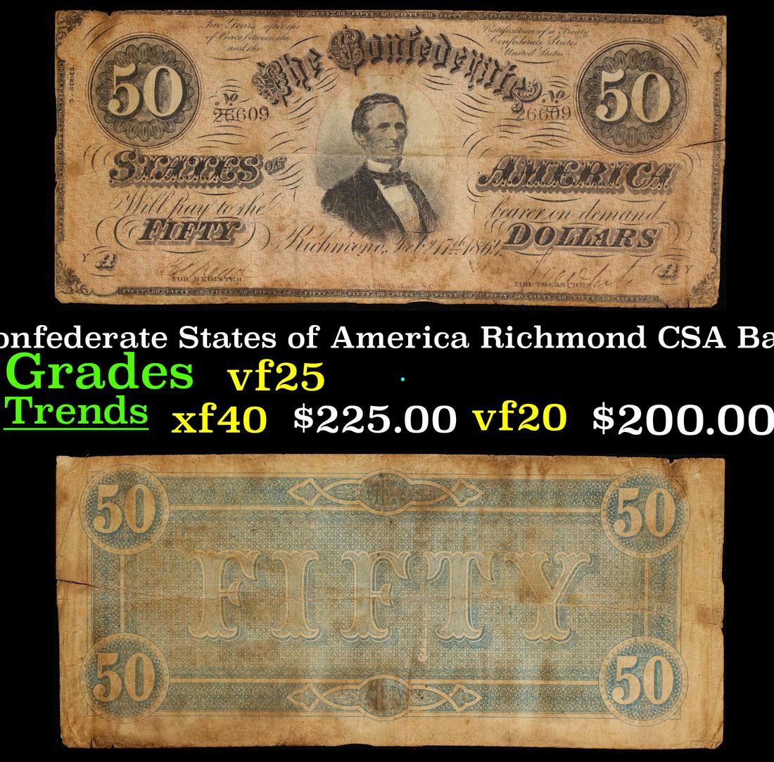 1864 $50 Confederate States of America Richmond CSA Bank Note T-66 Grades vf+ (1 of 3)