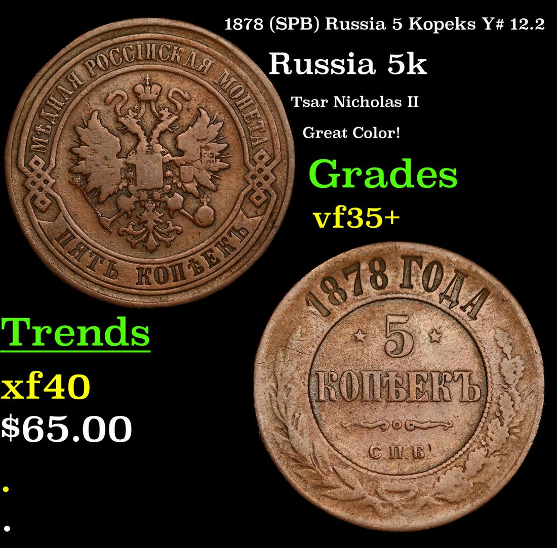 1878 (SPB) Russia 5 Kopeks Y# 12.2 Grades vf++++ (1 of 3)