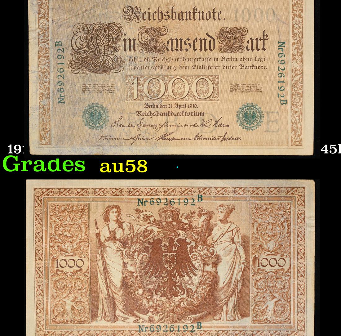 1910 Imperial Gremany 1000 Mark Note P# 45B Grades Choice AU/BU Slider (1 of 3)