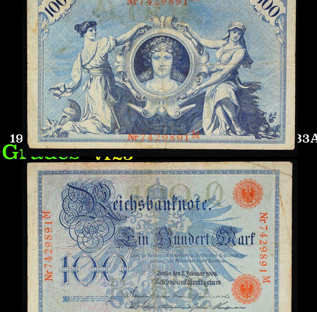 1908 Imperial Gremany 100 Mark Note P# 33A Grades vf+ (1 of 3)
