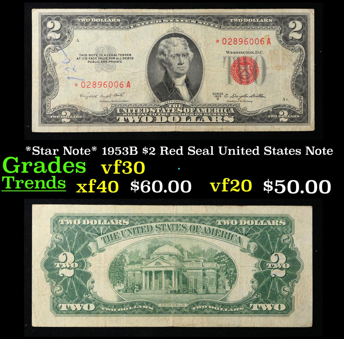 *Star Note* 1953B $2 Red Seal United States Note Grades vf++ (1 of 1)