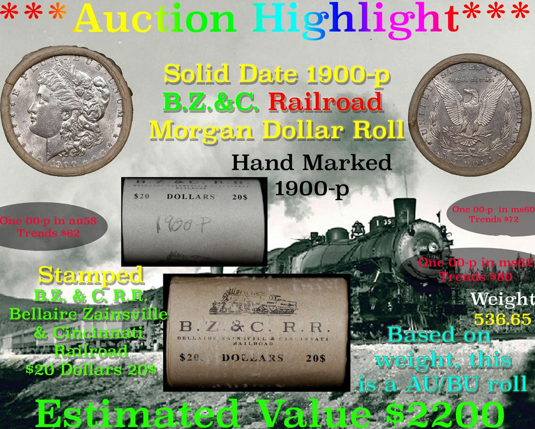 ***Auction Highlight*** Full solid date 1900-P Au/Bu Slider Morgan silver dollar roll, 20 coins (fc) (1 of 4)