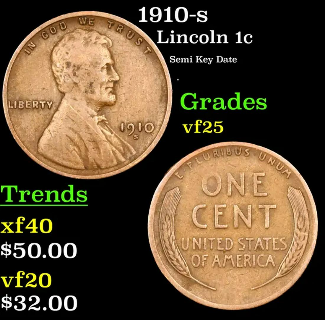 1910-s Lincoln Cent 1c Grades vf+ (1 of 3)