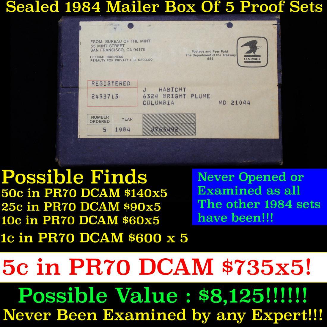 Original sealed box 5- 1984 United States Mint Proof Sets (1 of 1)