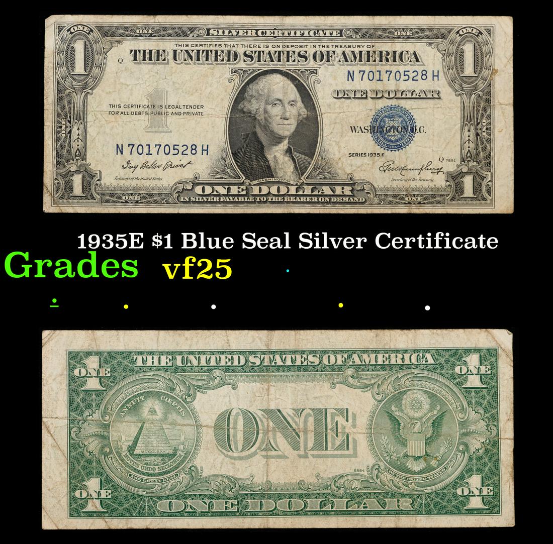 1935E $1 Blue Seal Silver Certificate Grades vf+ (1 of 3)