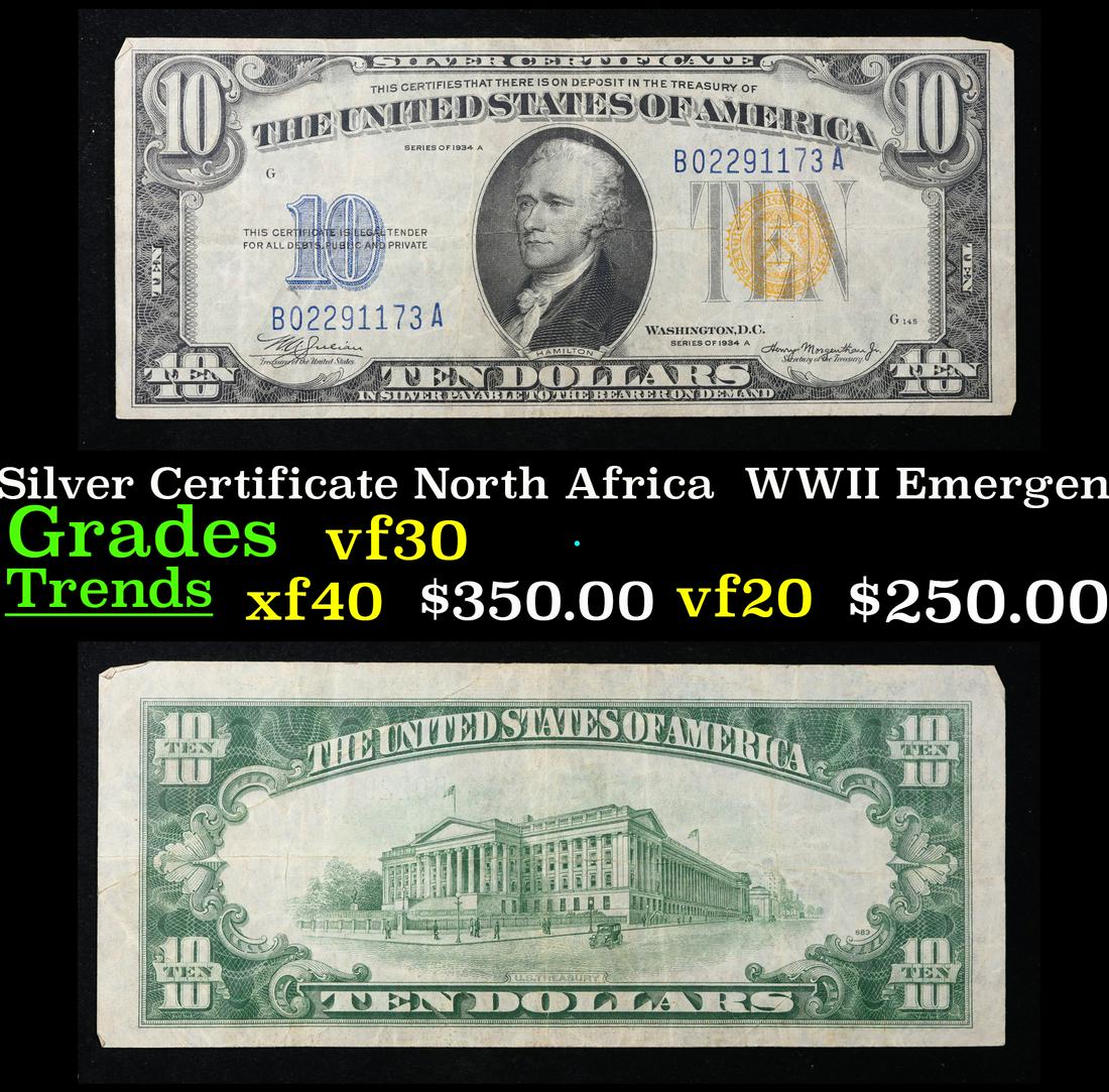 1934A $10 Silver Certificate North Africa  WWII Emergency Currency Grades vf++ (1 of 3)