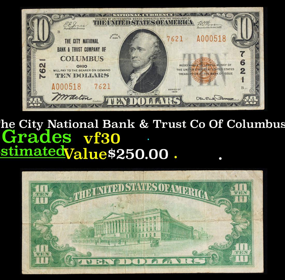 1929 $10 National Currency 'The City National Bank & Trust Co Of Columbus, OH' Type 2 Low Seral (1 of 3)