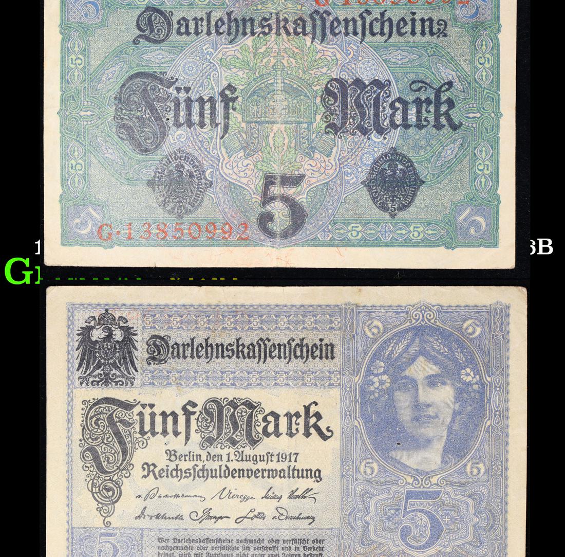 1917 Imperial Germany 5 Mark Note P# 56B Grades vf++ (1 of 3)