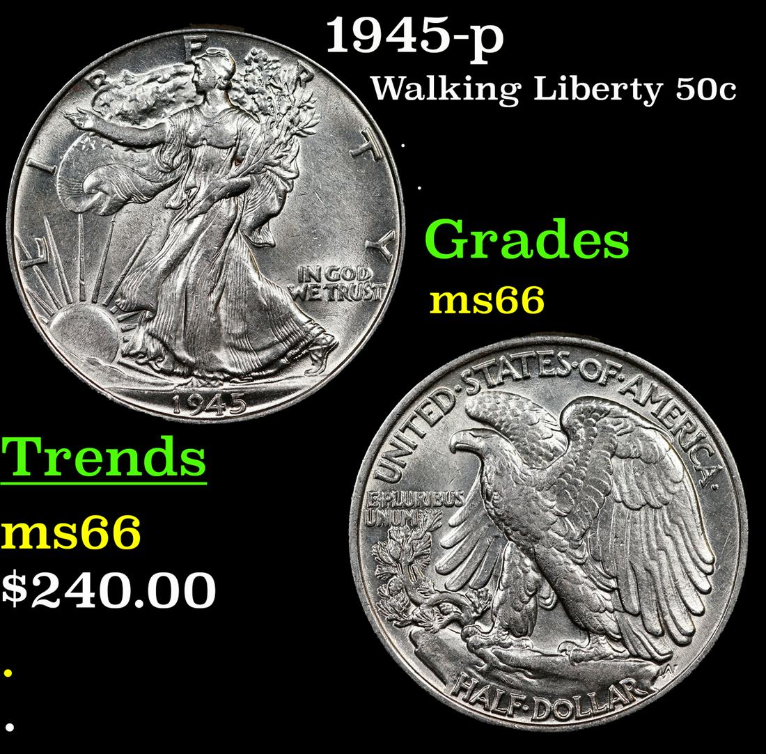 1945-p Walking Liberty Half Dollar 50c Grades GEM+ Unc (1 of 3)