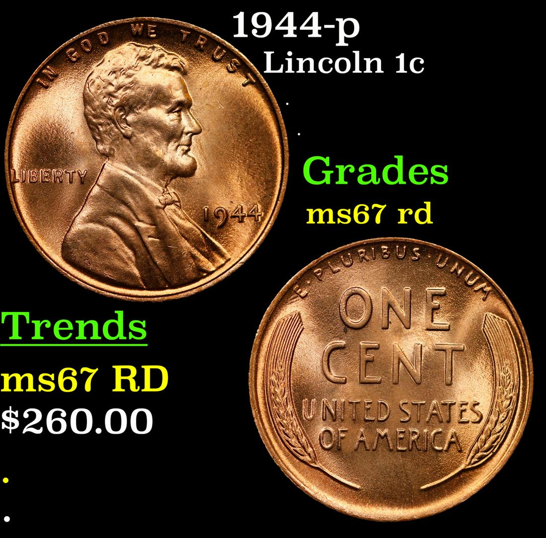 1944-p Lincoln Cent 1c Grades GEM++ Unc RD (1 of 3)
