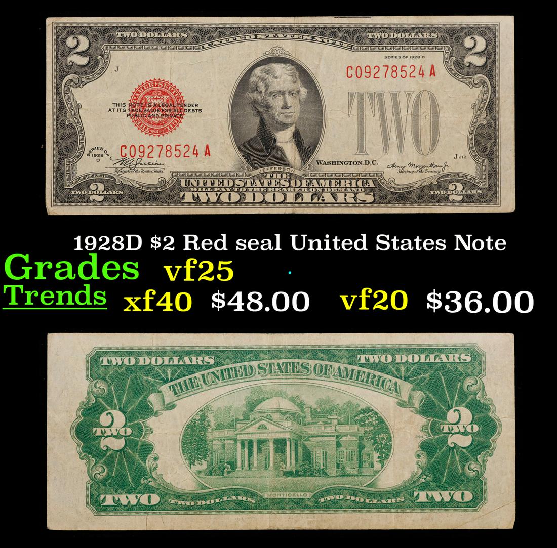 1928D $2 Red seal United States Note Grades vf+ (1 of 3)