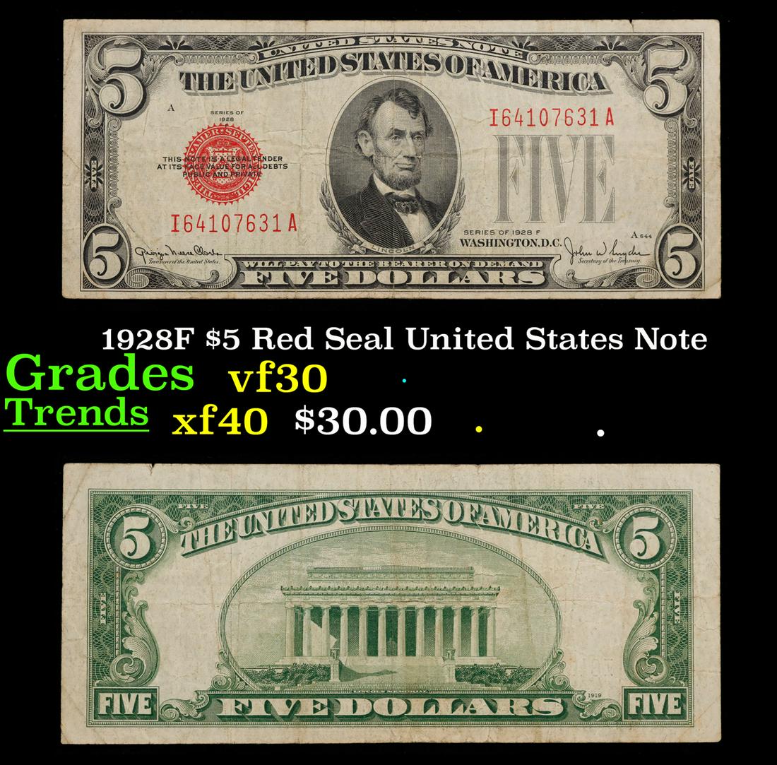 1928F $5 Red Seal United States Note Grades vf++ (1 of 3)