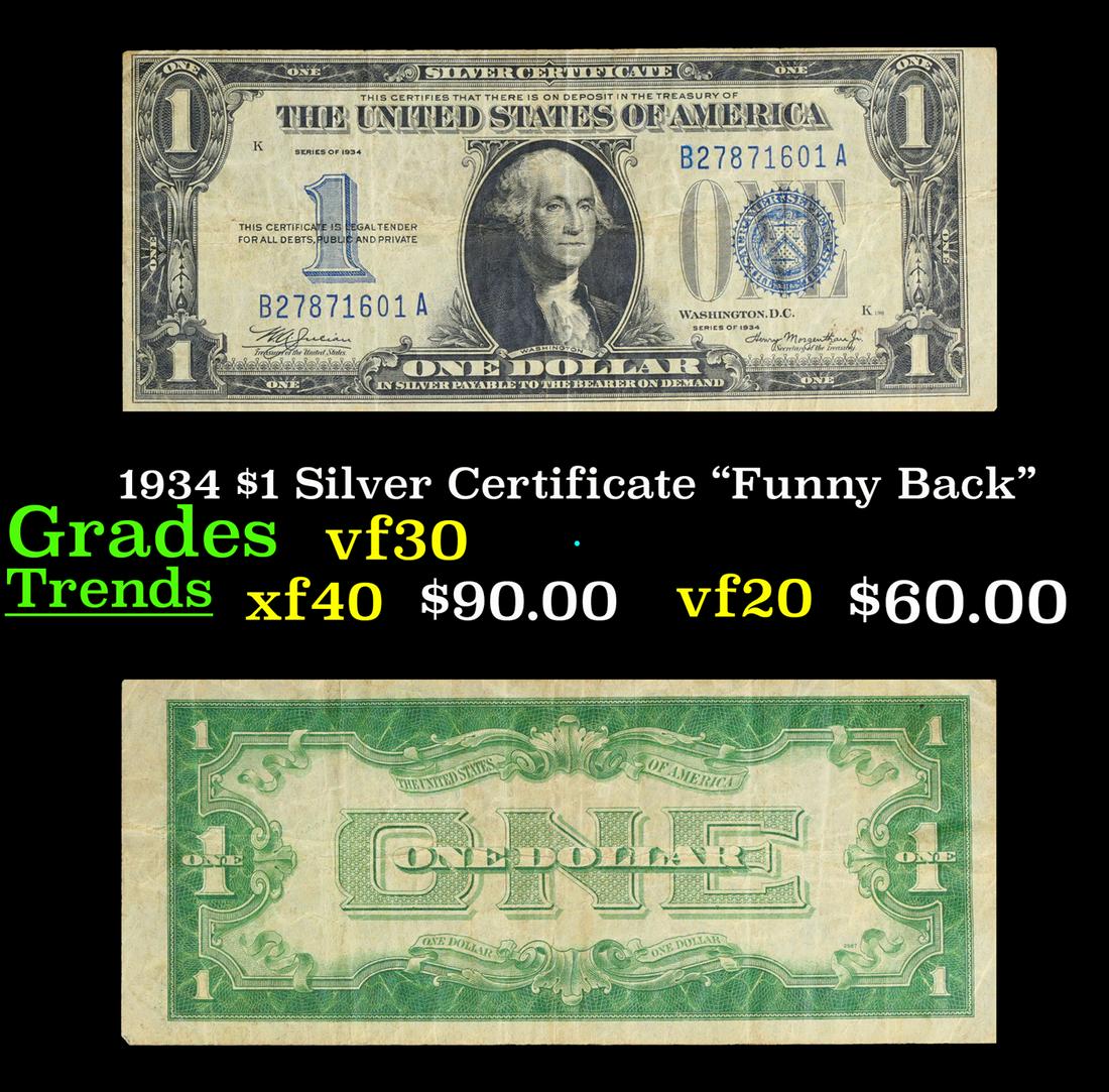 1934 $1 Silver Certificate "Funny Back" Grades vf++ (1 of 3)