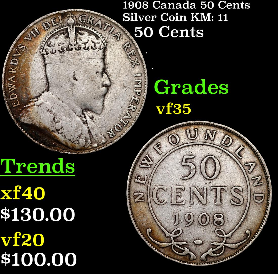 1908 Canada 50 Cents Silver Coin KM: 11 Grades vf++ (1 of 3)