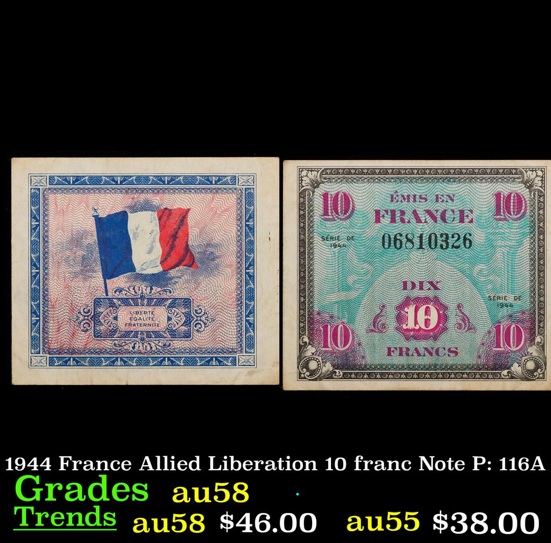1944 France Allied Liberation 10 franc Note P: 116A Grades Choice AU/BU Slider (1 of 3)