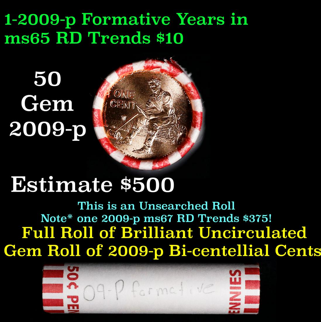 Shotgun Lincoln 1c roll, 2009-p Formative Years 50 pcs Brandt Wrapper. (1 of 4)