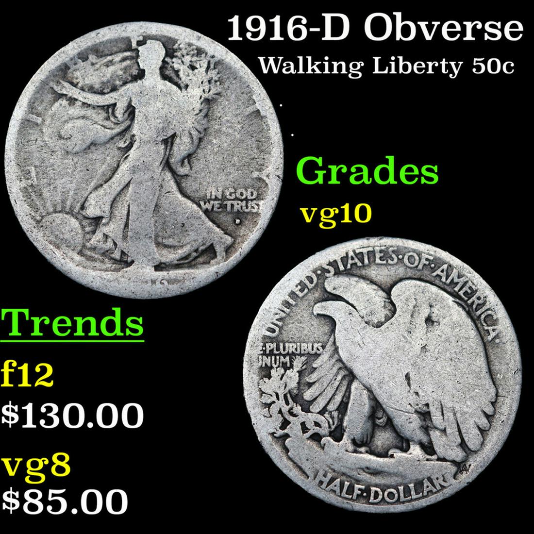 1916-p Walking Liberty Half Dollar 50c Grades vg+ (1 of 3)
