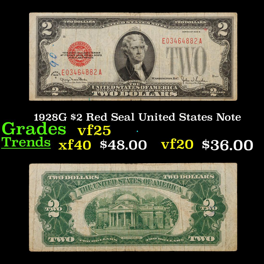 1928G $2 Red Seal United States Note Grades vf+ (1 of 3)