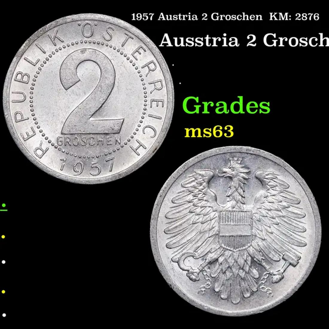 1957 Austria 2 Groschen  KM: 2876 Grades Select Unc (1 of 3)