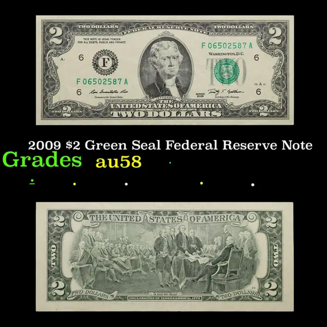 2009 $2 Green Seal Federal Reserve Note Grades Choice AU/BU Slider (1 of 3)