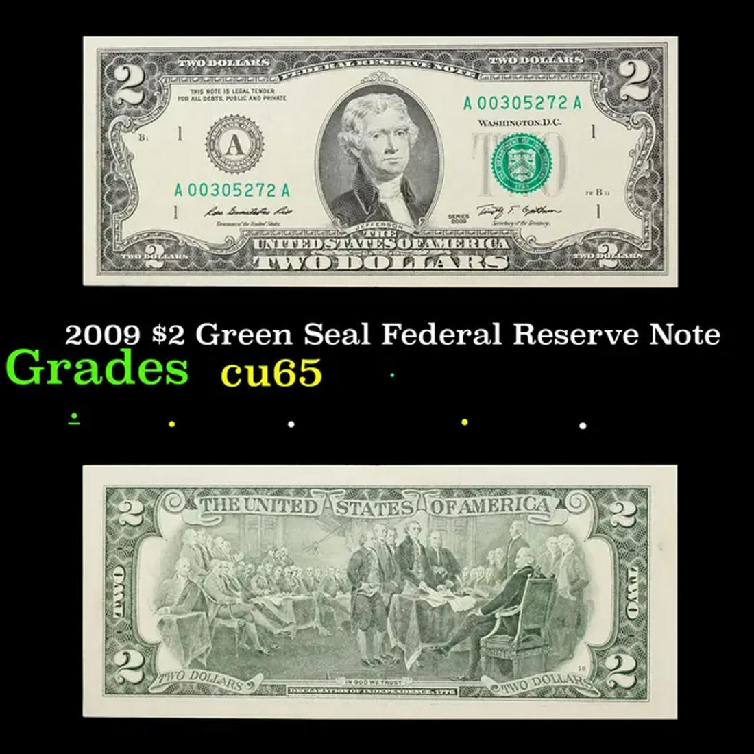 2009 $2 Green Seal Federal Reserve Note Grades Gem CU (1 of 3)
