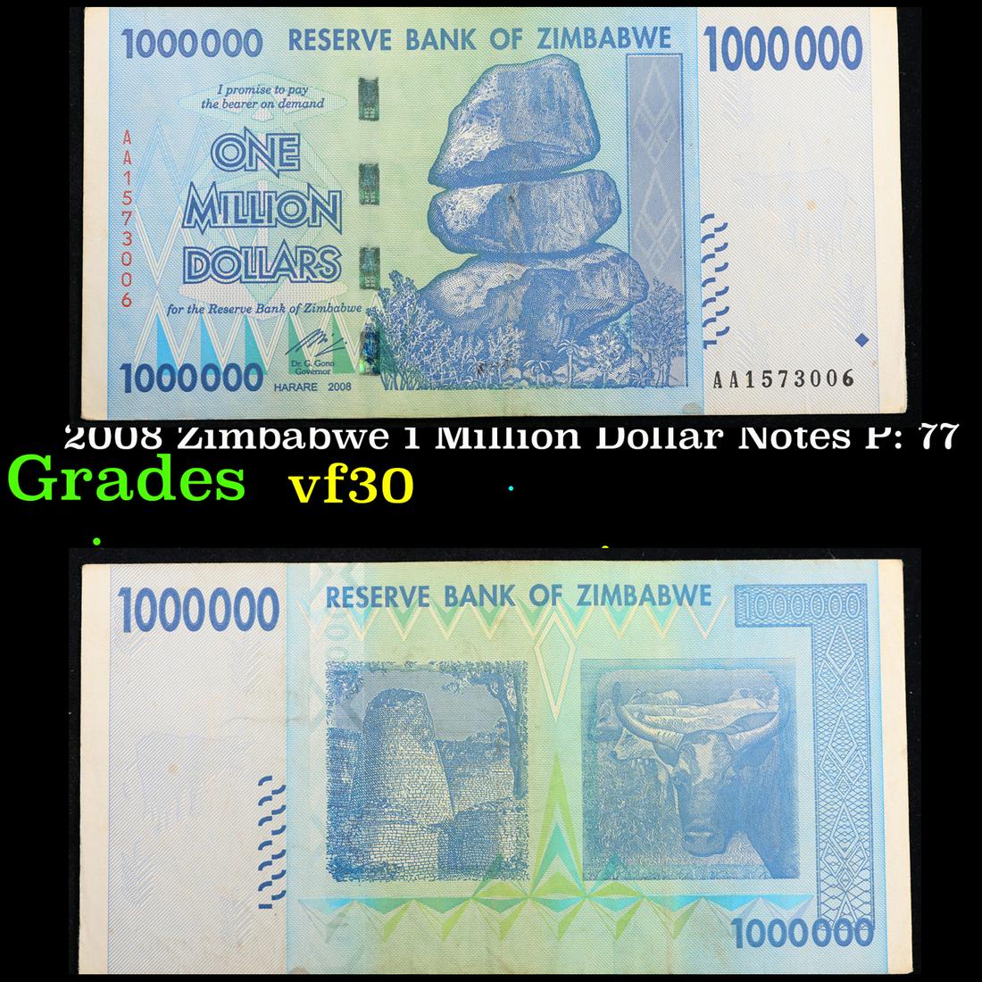2008 Zimbabwe 1 Million Dollar Notes P: 77 Grades vf++ (1 of 3)