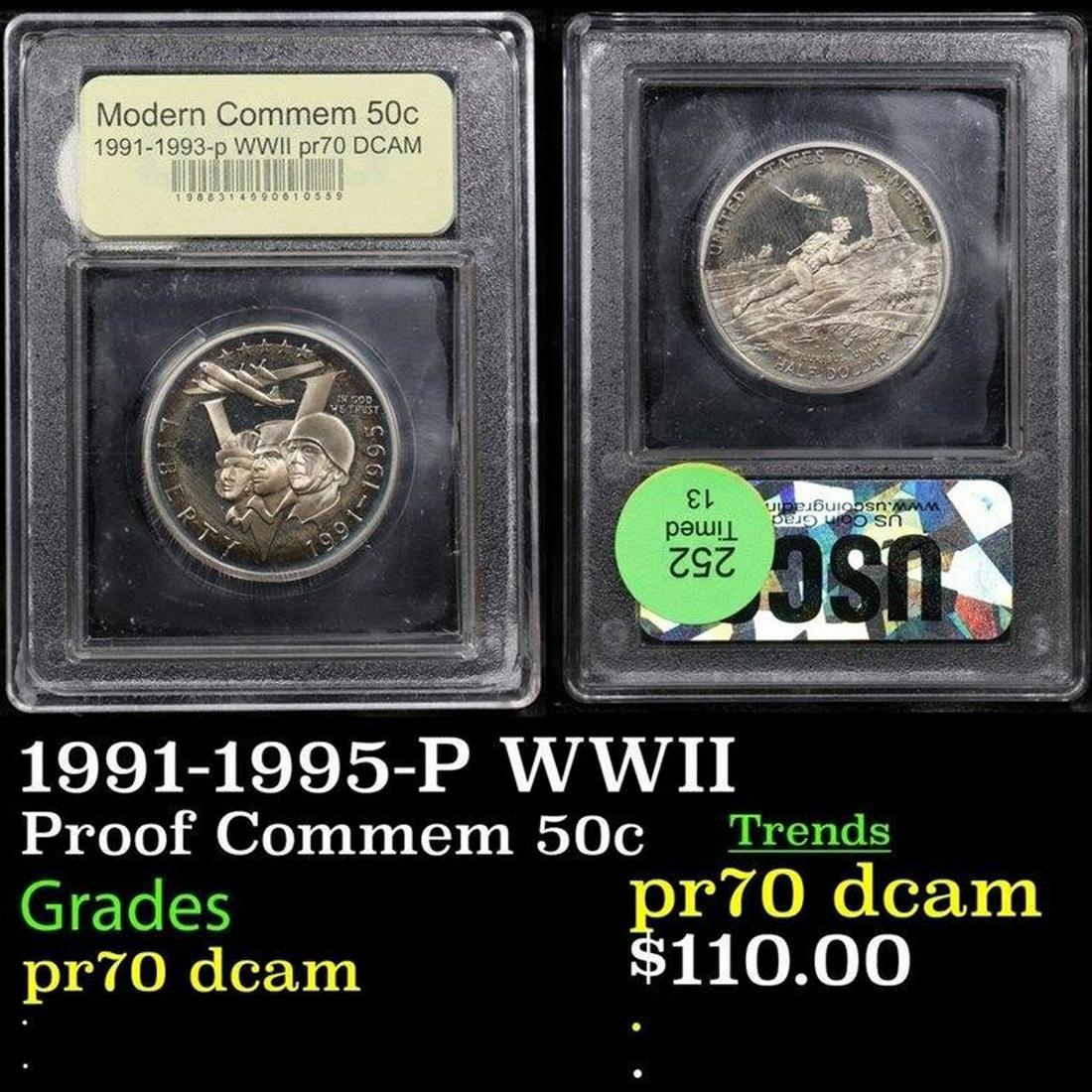 Proof 1991-1995-P WWII Modern Commem Half Dollar 50c Graded GEM++ Proof Deep Cameo By USCG (1 of 3)