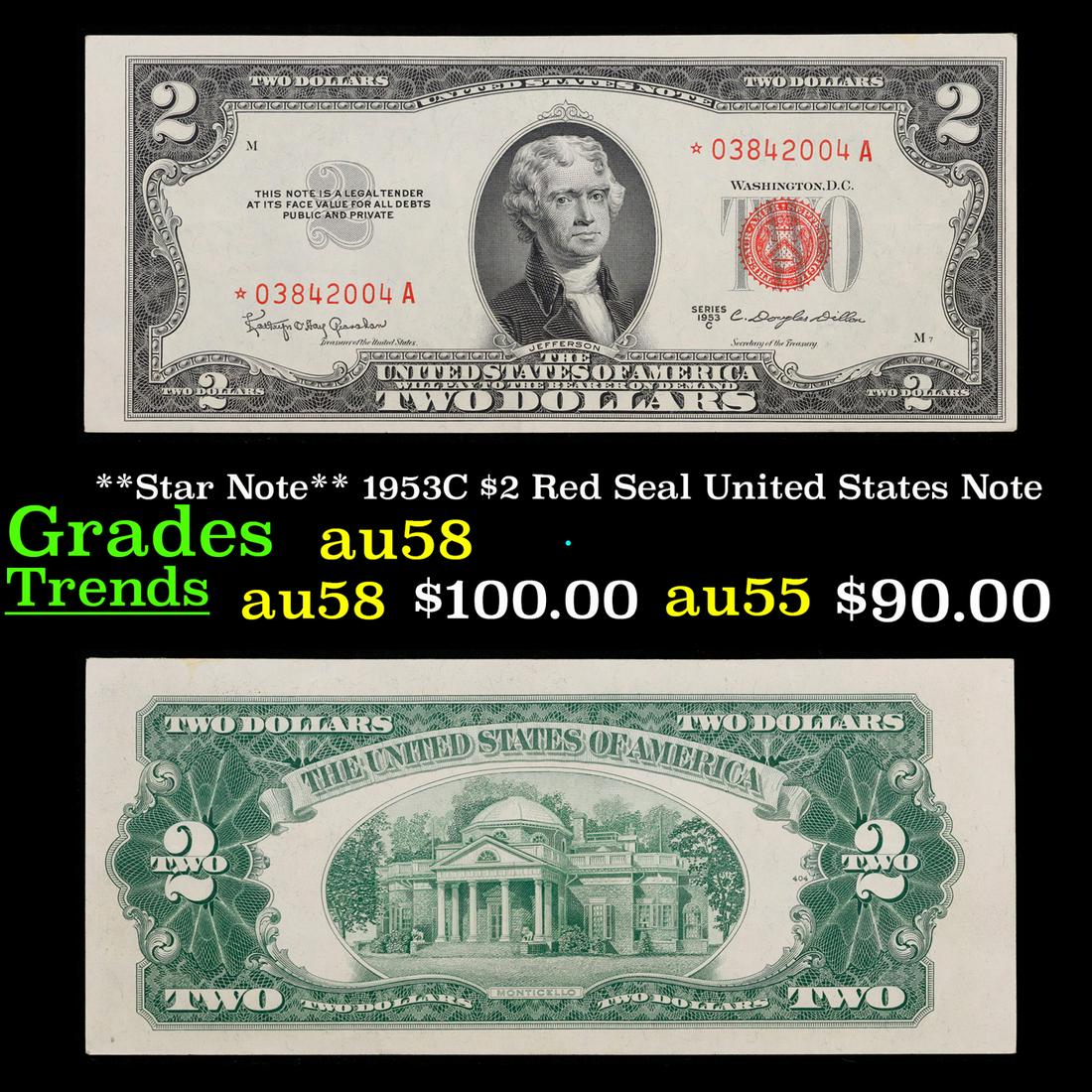 **Star Note** 1953C $2 Red Seal United States Note Grades Choice AU/BU Slider (1 of 3)