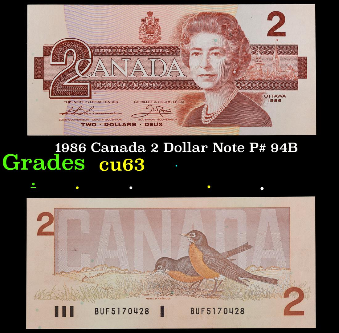 1986 Canada 2 Dollar Note P# 94B Grades Select CU (1 of 3)