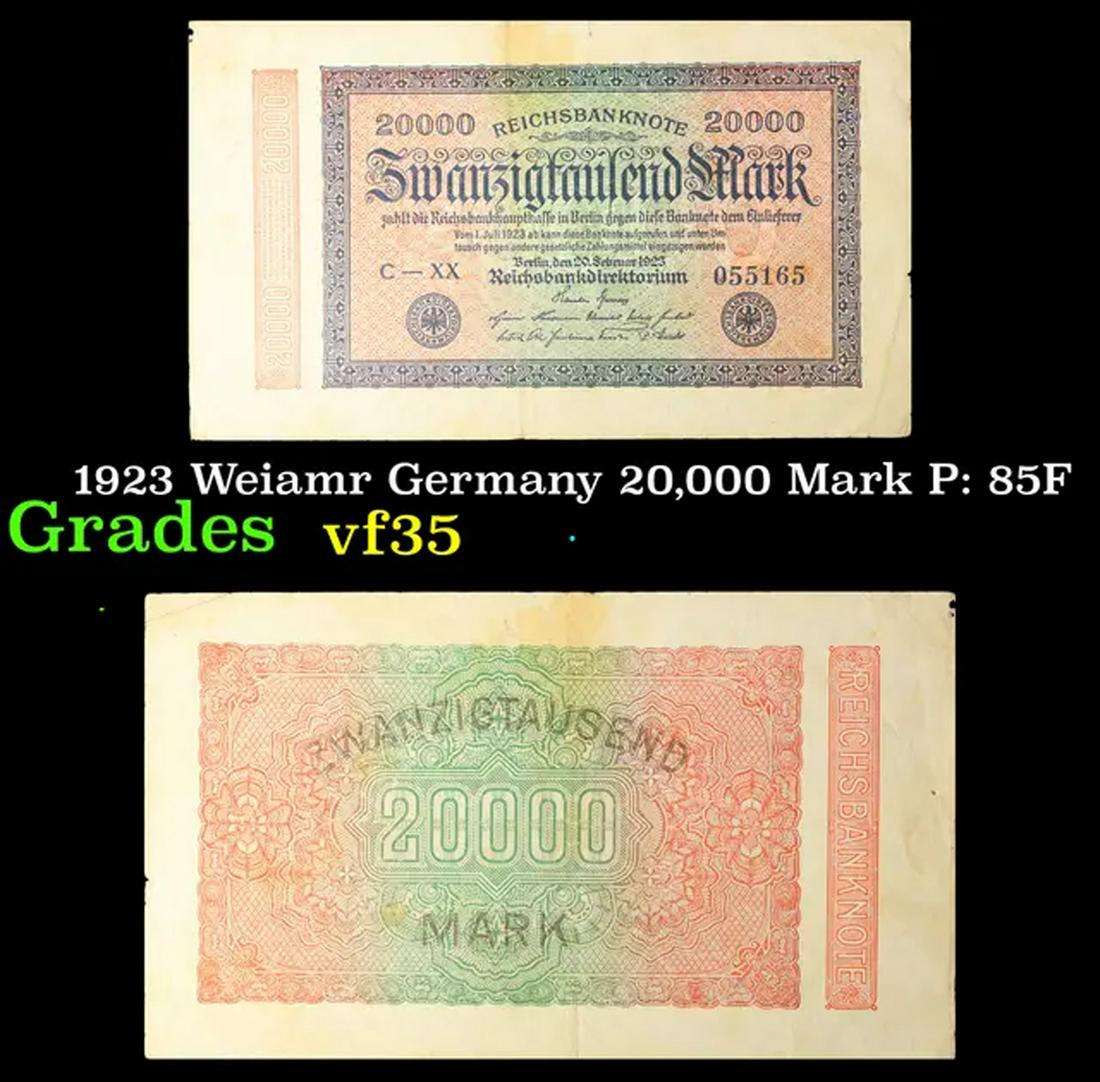 1923 Weiamr Germany 20,000 Mark P: 85F Grades vf++ (1 of 3)