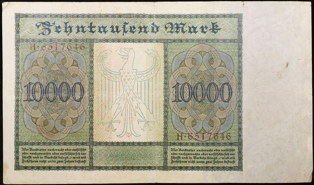 1922 Germany (Weimar) 10,000 Marks "Vampire" Post-WWI Hyperinflation Note P# 70 Grades Select AU (1 of 2)